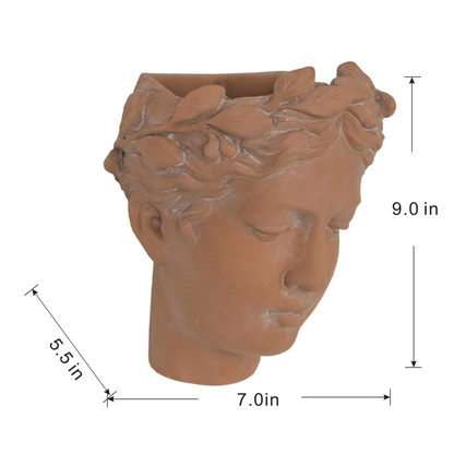 Antique-Inspired Visage Head Bust Planter, Brown - 7x5.5x9" | Elegant Home & Garden Decor