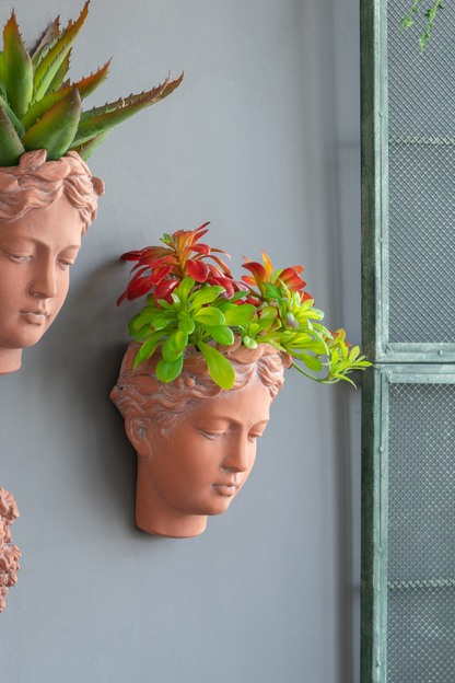 Antique-Inspired Visage Head Bust Planter, Brown - 7x5.5x9" | Elegant Home & Garden Decor