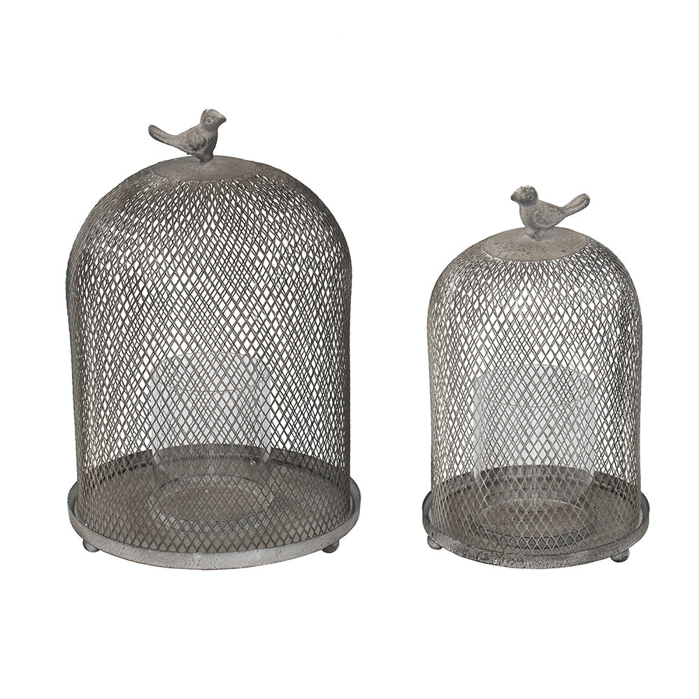 Charming Set of 2 Ophira Sparrow Antique Gray Mesh Candle Holders - Elegant Home Décor Accents, Ideal for Living Room, Bedroom & More - L: D8.5x13" & S: D7x10"