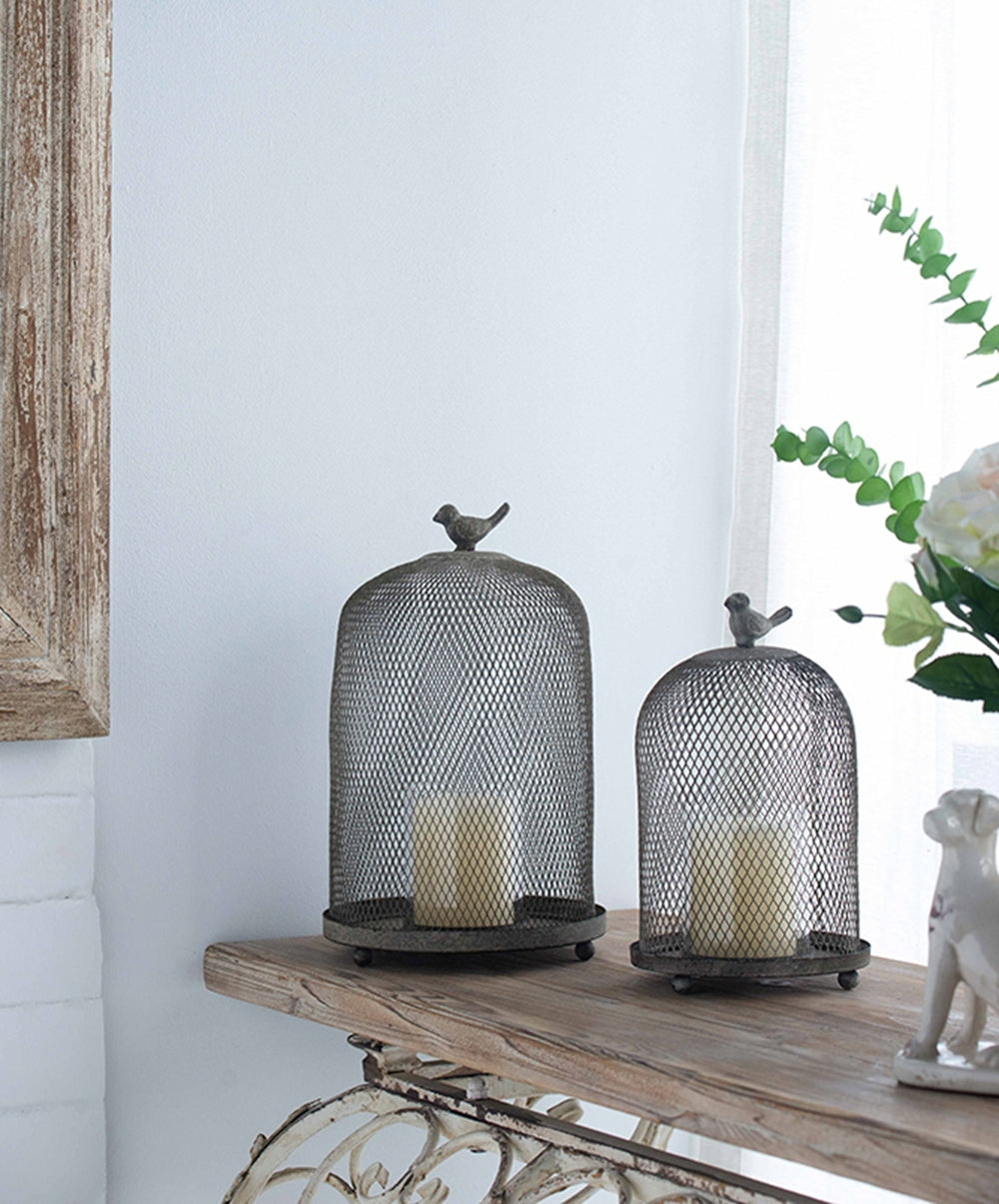 Charming Set of 2 Ophira Sparrow Antique Gray Mesh Candle Holders - Elegant Home Décor Accents, Ideal for Living Room, Bedroom & More - L: D8.5x13" & S: D7x10"