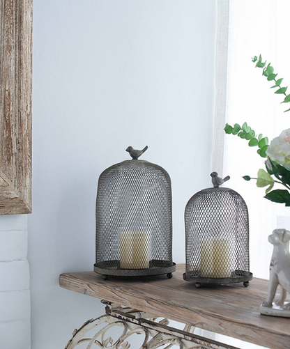 Charming Set of 2 Ophira Sparrow Antique Gray Mesh Candle Holders - Elegant Home Décor Accents, Ideal for Living Room, Bedroom & More - L: D8.5x13" & S: D7x10"