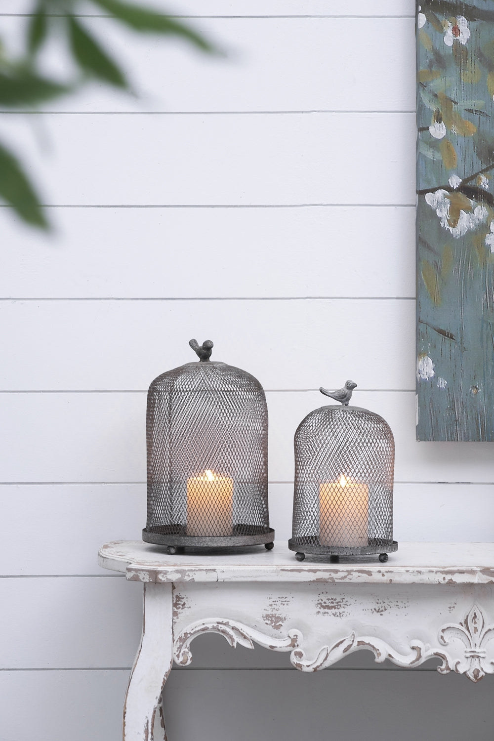 Charming Set of 2 Ophira Sparrow Antique Gray Mesh Candle Holders - Elegant Home Décor Accents, Ideal for Living Room, Bedroom & More - L: D8.5x13" & S: D7x10"