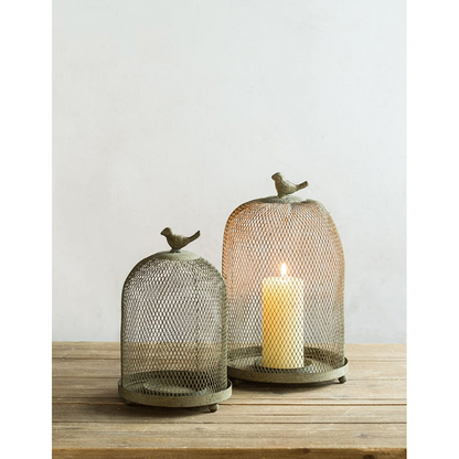 Charming Set of 2 Ophira Sparrow Antique Gray Mesh Candle Holders - Elegant Home Décor Accents, Ideal for Living Room, Bedroom & More - L: D8.5x13" & S: D7x10"