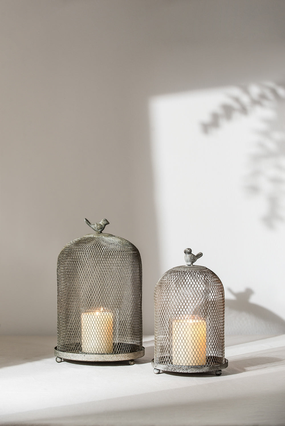 Charming Set of 2 Ophira Sparrow Antique Gray Mesh Candle Holders - Elegant Home Décor Accents, Ideal for Living Room, Bedroom & More - L: D8.5x13" & S: D7x10"