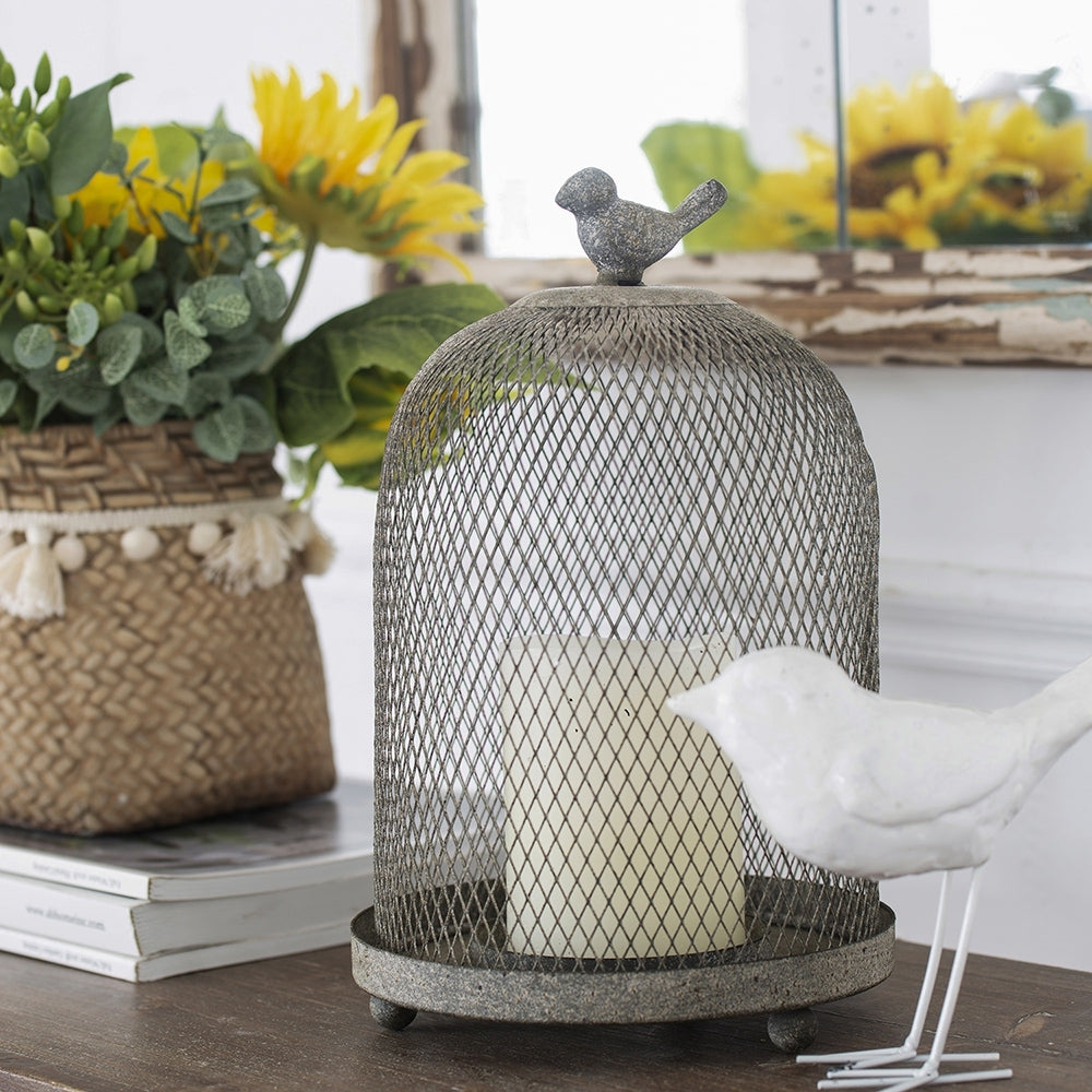 Charming Set of 2 Ophira Sparrow Antique Gray Mesh Candle Holders - Elegant Home Décor Accents, Ideal for Living Room, Bedroom & More - L: D8.5x13" & S: D7x10"