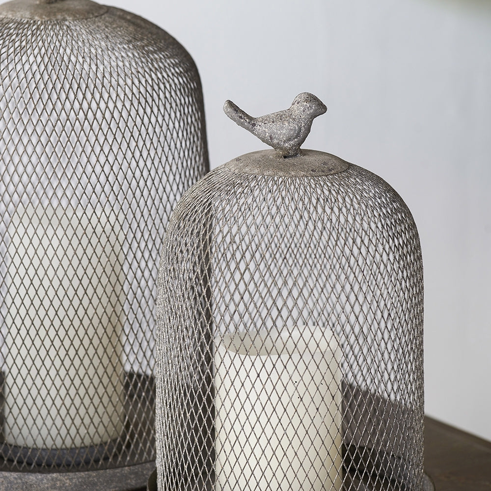 Charming Set of 2 Ophira Sparrow Antique Gray Mesh Candle Holders - Elegant Home Décor Accents, Ideal for Living Room, Bedroom & More - L: D8.5x13" & S: D7x10"