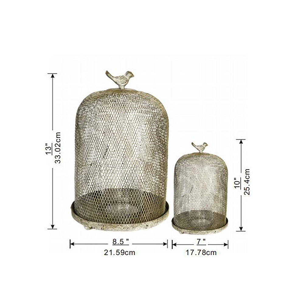 Charming Set of 2 Ophira Sparrow Antique Gray Mesh Candle Holders - Elegant Home Décor Accents, Ideal for Living Room, Bedroom & More - L: D8.5x13" & S: D7x10"