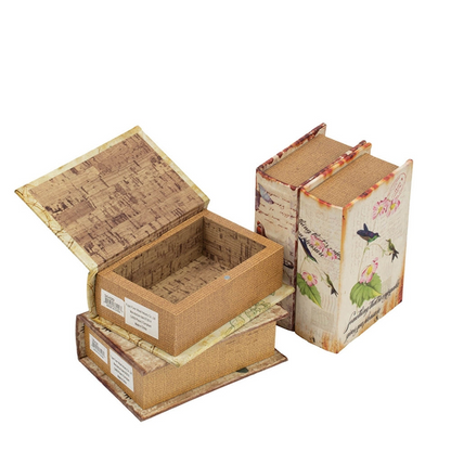 Charming Decorative Book Boxes Set of 4 with Birds, Flowers, Handwriting Design – 5.5x4x2 Inches – Ideal for Keepsakes, Home Decor, Gifts