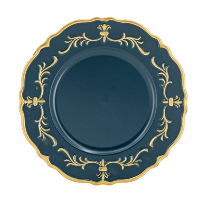 8 Pack 13" Plastic Charger Plates - Premium Quality Blue & Gold Dining Tableware for Weddings, Parties, and Events