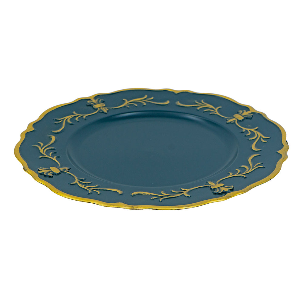 8 Pack 13" Plastic Charger Plates - Premium Quality Blue & Gold Dining Tableware for Weddings, Parties, and Events