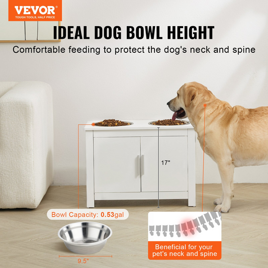 VEVOR Elevated Pet Feeding Station with Dual Bowls - Waterproof, Durable, Large Dog-Friendly Storage Cabinet