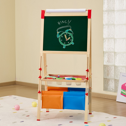 VEVOR 3-in-1 Kids Art Easel | Double-Sided Wooden Easel with Magnetic Whiteboard & Chalkboard | Adjustable Height, Non-Slip Feet, Easy Cleanup | Perfect Gift for Ages 3-14