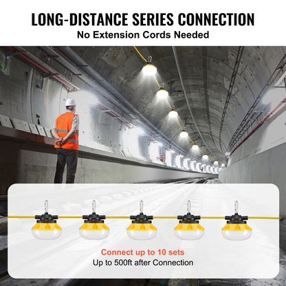 VEVOR 50FT LED Construction String Lights - 50W, 5000 Lumens, Connectable, Waterproof Work Lights for Outdoor Projects, Energy Efficient, Weather Resistant, Easy Installation