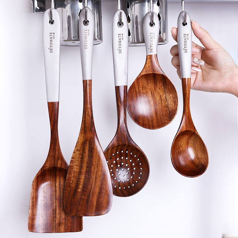 Teak Lacquer Kitchen Utensils | Japanese-Style Soup Spoon & Vegetable Shovel-0