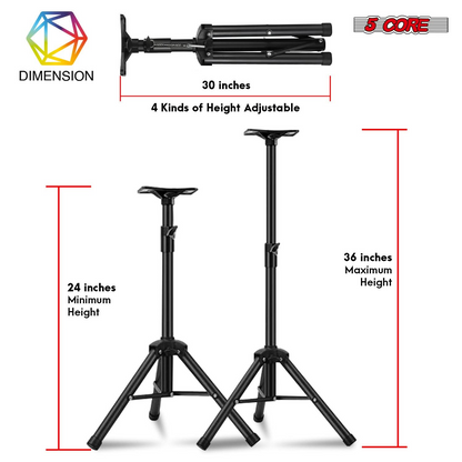 5Core Adjustable Speaker Stand Tripod - 36 Inch Tall DJ Pole Mount Studio Monitor Stands, Heavy Duty, Anti-Slip, Universal Compatibility