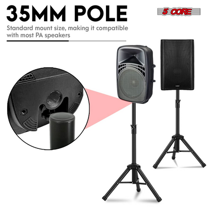 5Core Adjustable Speaker Stand Tripod - 36 Inch Tall DJ Pole Mount Studio Monitor Stands, Heavy Duty, Anti-Slip, Universal Compatibility