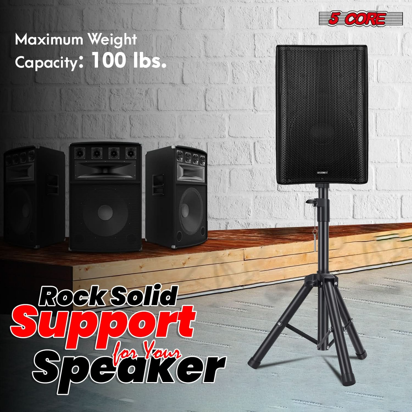 5Core Adjustable Speaker Stand Tripod - 36 Inch Tall DJ Pole Mount Studio Monitor Stands, Heavy Duty, Anti-Slip, Universal Compatibility