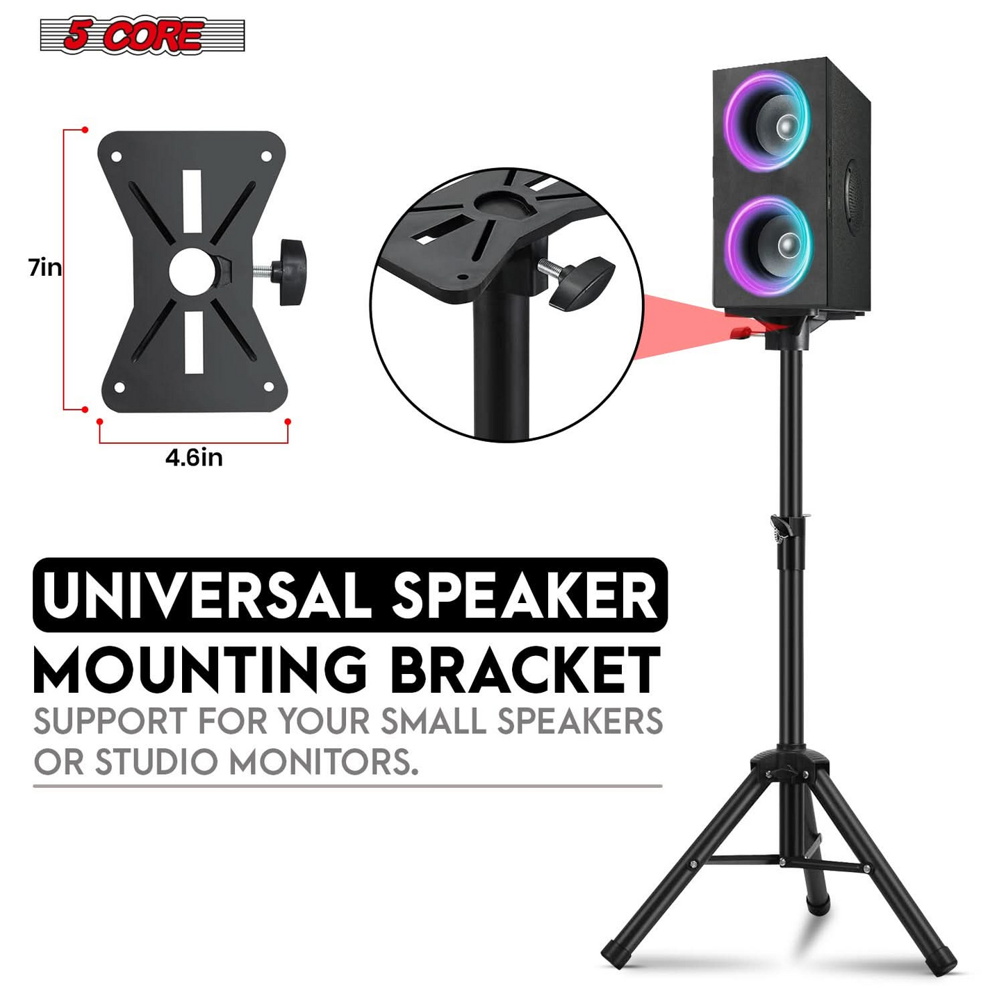 5Core Adjustable Speaker Stand Tripod - 36 Inch Tall DJ Pole Mount Studio Monitor Stands, Heavy Duty, Anti-Slip, Universal Compatibility