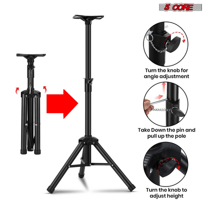 5Core Adjustable Speaker Stand Tripod - 36 Inch Tall DJ Pole Mount Studio Monitor Stands, Heavy Duty, Anti-Slip, Universal Compatibility