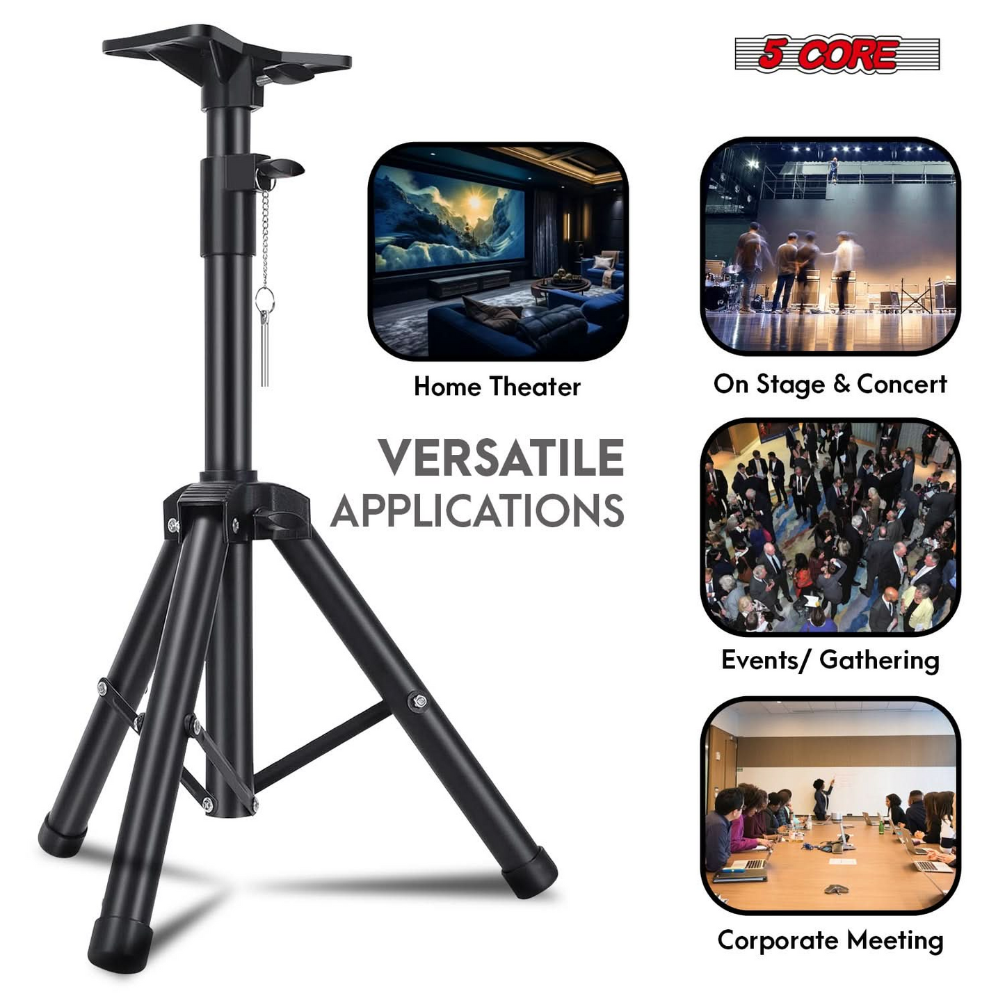 5Core Adjustable Speaker Stand Tripod - 36 Inch Tall DJ Pole Mount Studio Monitor Stands, Heavy Duty, Anti-Slip, Universal Compatibility