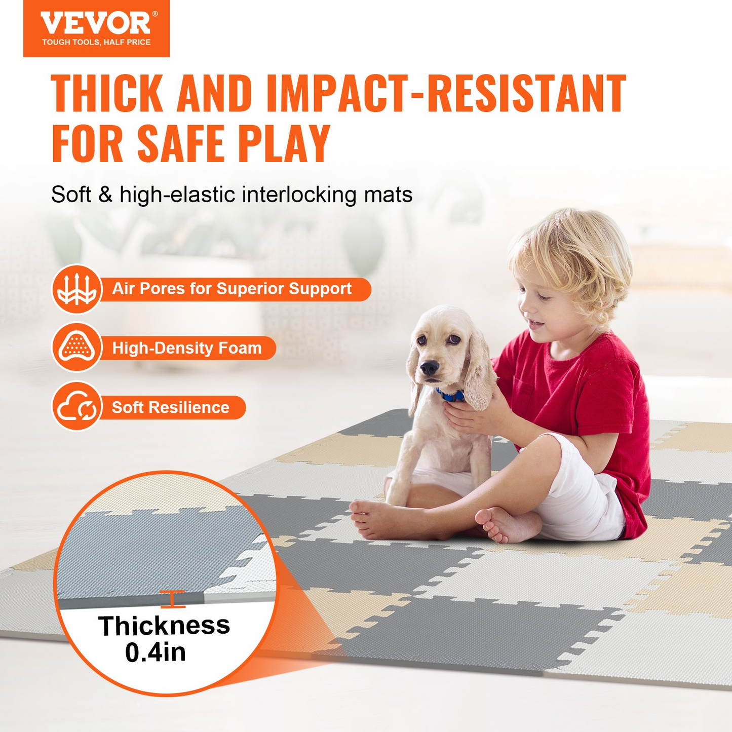 Kids Foam Puzzle Floor Playmat - 36 Interlocking EVA Soft Tiles, 0.4 Inches Thick, Safe & Comfortable Play Area for Playrooms, Nurseries & Daycares