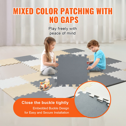 Kids Foam Puzzle Floor Playmat - 36 Interlocking EVA Soft Tiles, 0.4 Inches Thick, Safe & Comfortable Play Area for Playrooms, Nurseries & Daycares