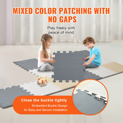 Kids Foam Puzzle Playmat - 16 Soft EVA Interlocking Tiles, 0.4-inch Thick, Shock Absorbent, Soundproof, Easy Assembly