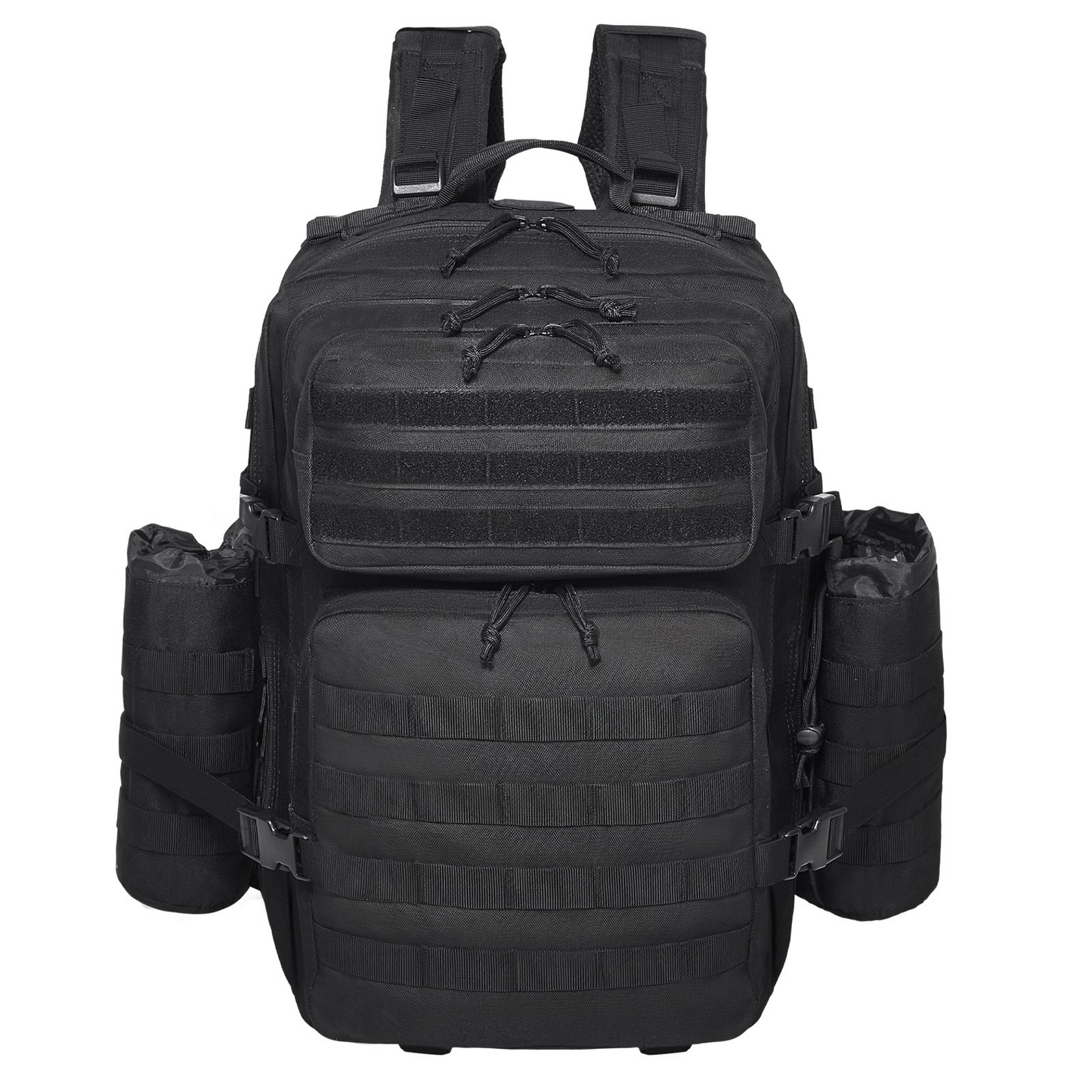 Tactical Backpack 45L - Military Grade, MOLLE System, 3 Compartments | Hiking, Bug Out Bag, Rucksack with Bottle Holder - Durable 600D Polyester, Black