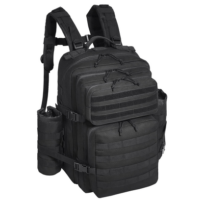 Tactical Backpack 45L - Military Grade, MOLLE System, 3 Compartments | Hiking, Bug Out Bag, Rucksack with Bottle Holder - Durable 600D Polyester, Black