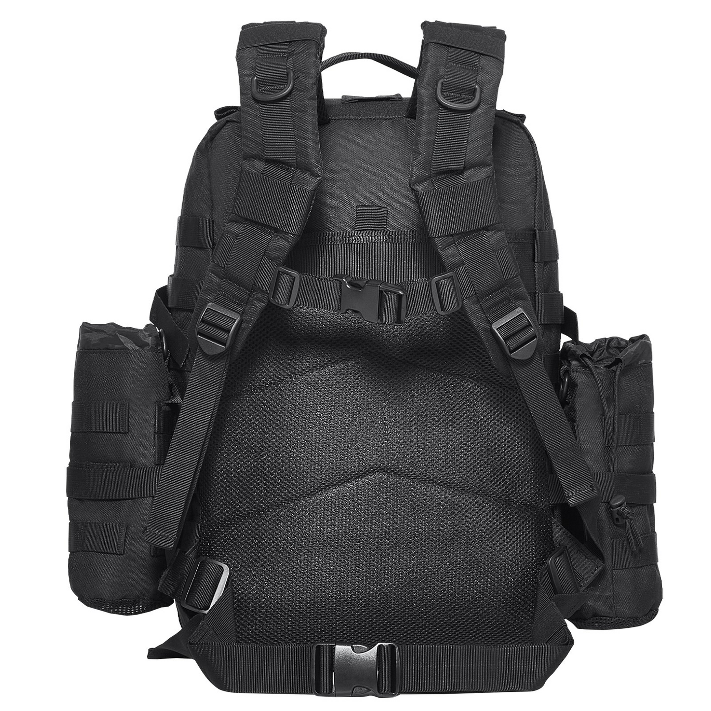 Tactical Backpack 45L - Military Grade, MOLLE System, 3 Compartments | Hiking, Bug Out Bag, Rucksack with Bottle Holder - Durable 600D Polyester, Black