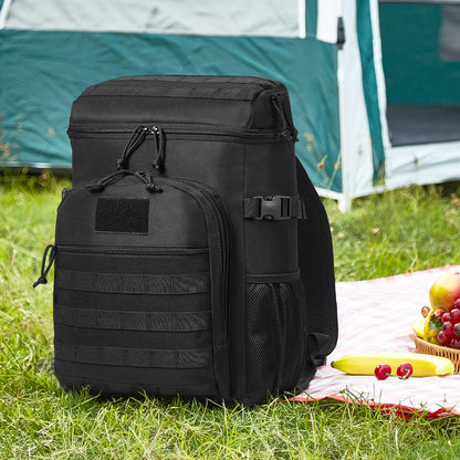 25L Insulated Cooler Bag with Molle Design, Multi-Pocket & Removable Storage - Ideal for Office, Picnic, Hiking, Beach - Black