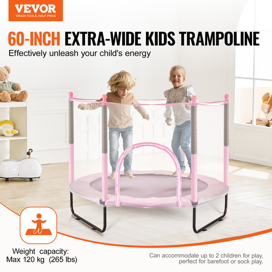 60" Mini Toddler Trampoline with Safety Net - Indoor & Outdoor Fun for Kids