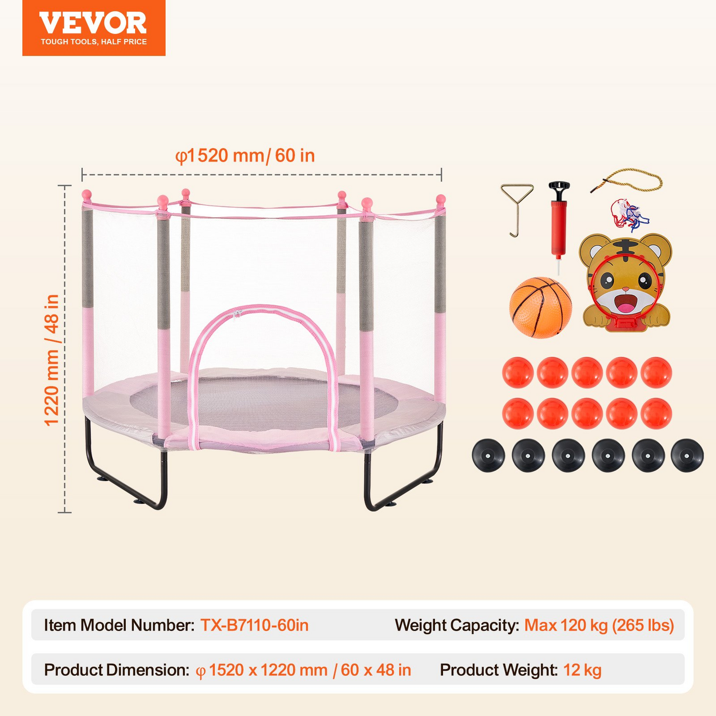 60" Mini Toddler Trampoline with Safety Net - Indoor & Outdoor Fun for Kids