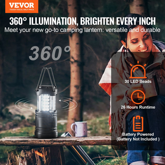 VEVOR LED Camping Lanterns - 4-Pack, Collapsible & Battery Operated - Ultra Bright & Durable for Camping, Hiking & Emergency Situations