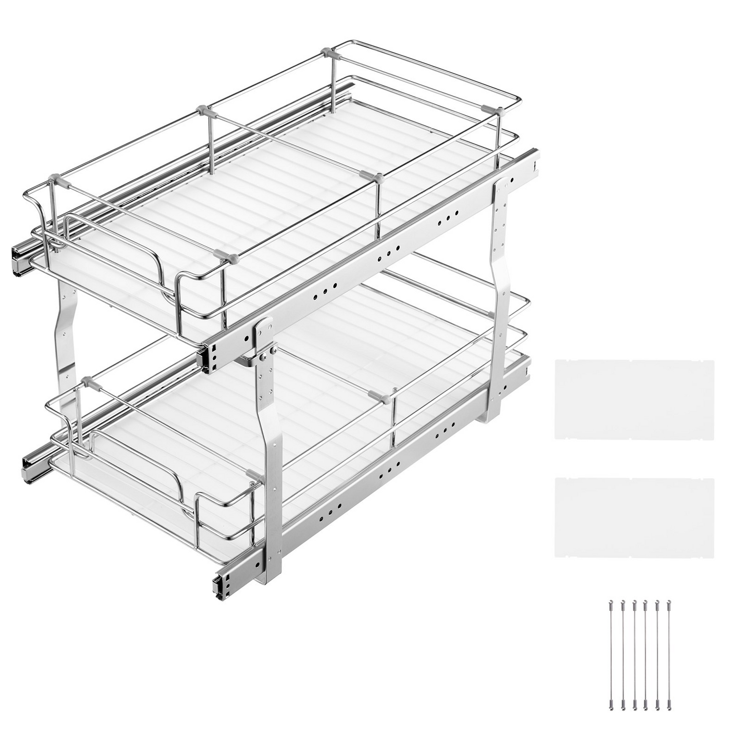 2-Tier Wire Pull Out Under Sink Cabinet Organizer - 12x21 Inch Drawer with Smooth Ball Bearing Rails - Durable and Space-Saving Solution for Kitchen Storage