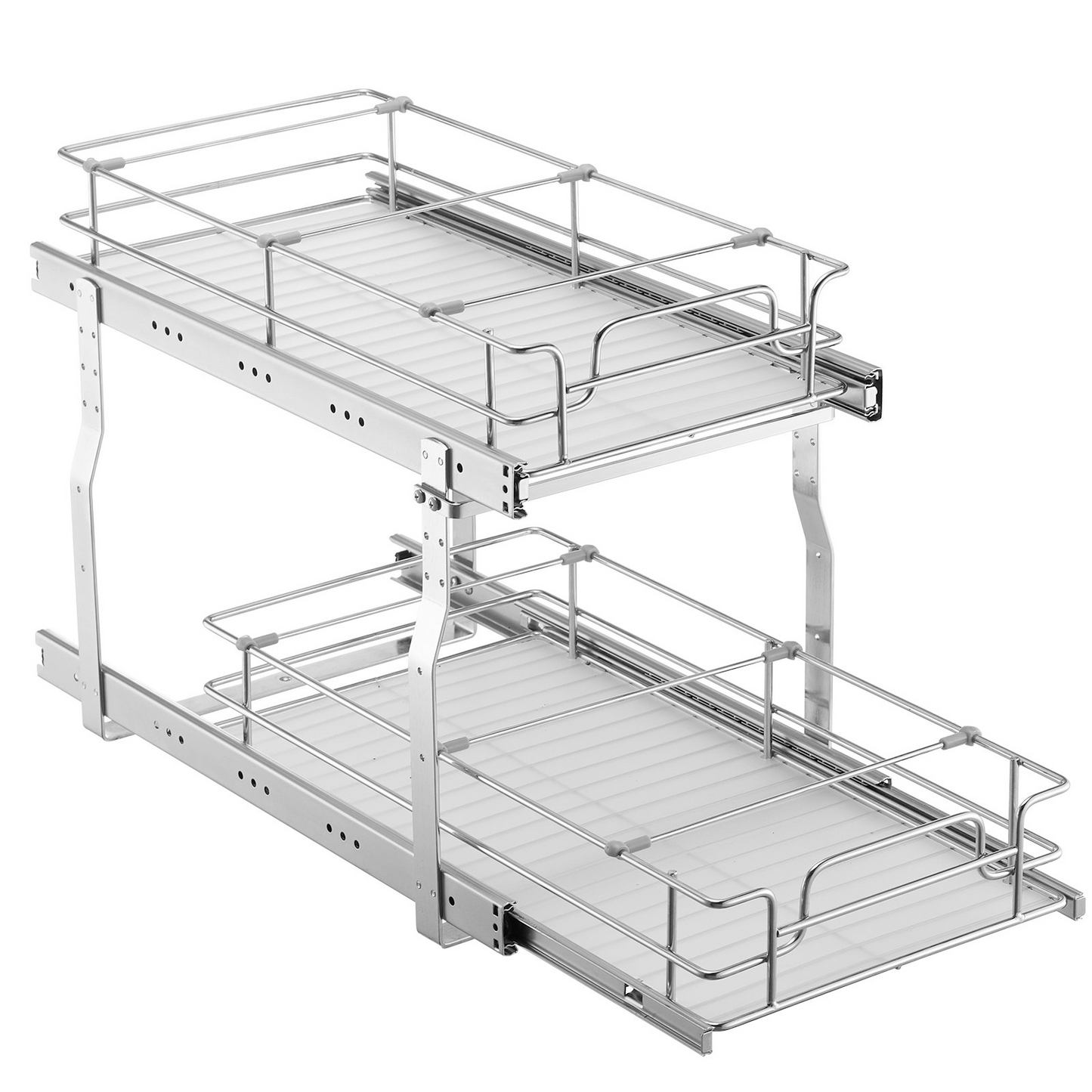 2-Tier Wire Pull Out Under Sink Cabinet Organizer - 12x21 Inch Drawer with Smooth Ball Bearing Rails - Durable and Space-Saving Solution for Kitchen Storage