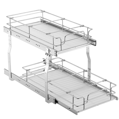 2-Tier Wire Pull Out Under Sink Cabinet Organizer - 12x21 Inch Drawer with Smooth Ball Bearing Rails - Durable and Space-Saving Solution for Kitchen Storage