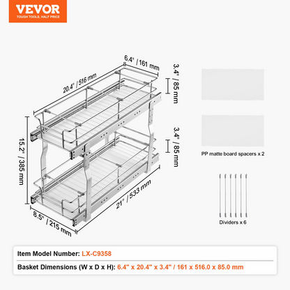 2-Tier Wire Pull Out Cabinet Organizer for Under Sink - 8.5x21 Inch Sturdy Drawer Basket, Easy to Install for Kitchen Storage