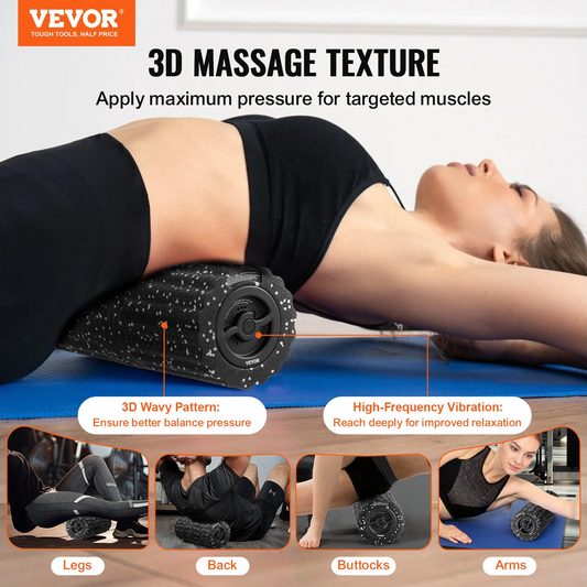 VEVOR Rechargeable Vibrating Foam Roller - 4 Intensity Levels for Deep Tissue Therapy & Enhanced Muscle Recovery