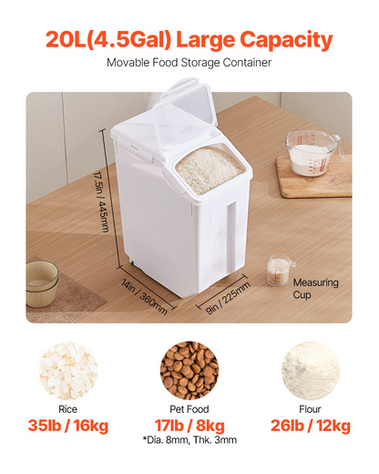 4.5Gal/20L Airtight Ingredient Storage Container – Damp-Proof Design, Large Kitchen Flour Bin for Freshness