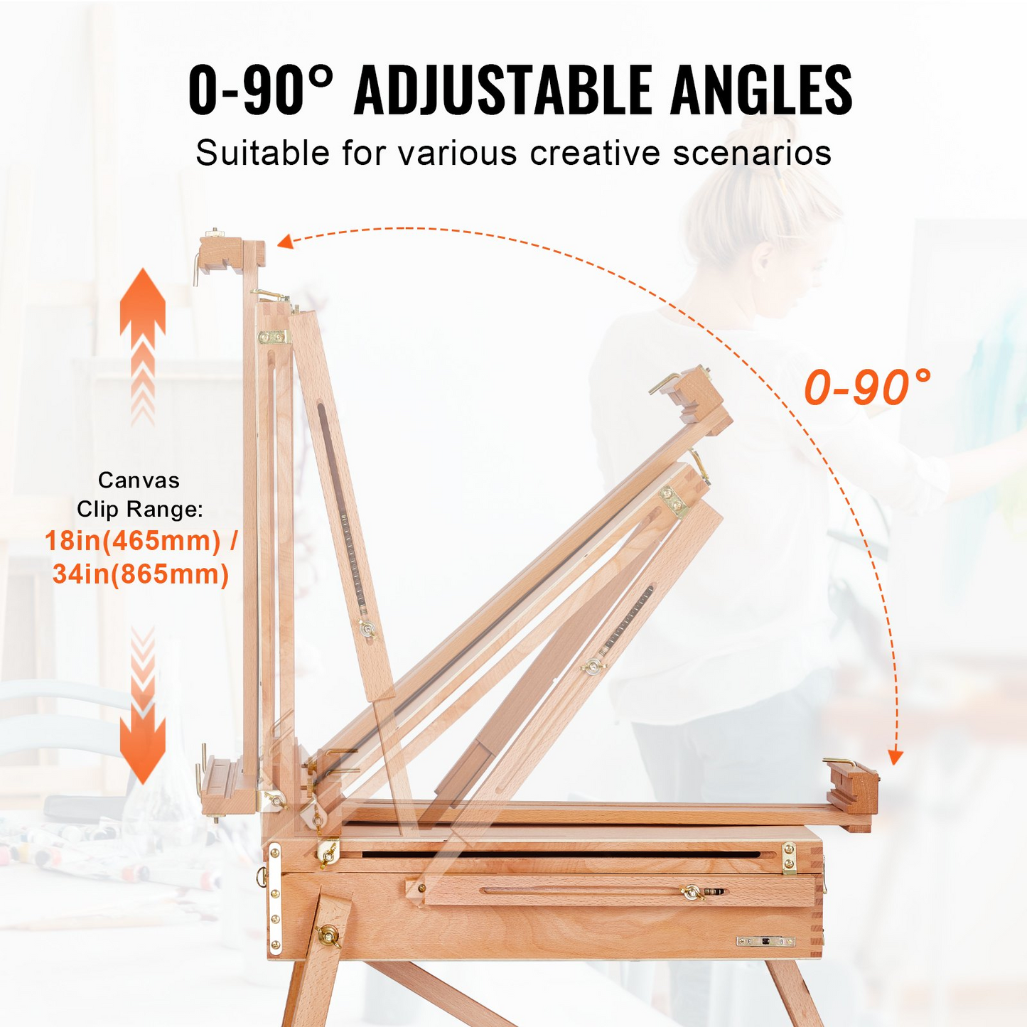 VEVOR 34" Adjustable Beechwood French Easel - Portable & Durable Art Companion with Built-in Drawer for Artists