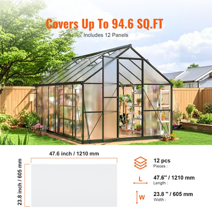 12 Pack 2' x 4' Clear Polycarbonate Greenhouse Panels - UV Resistant, Durable & Lightweight for Year-Round Gardening