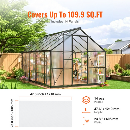 14 Pack Durable Polycarbonate Greenhouse Panels - 2' X 4' X 0.16'' Roof Sheets for Year-Round Use