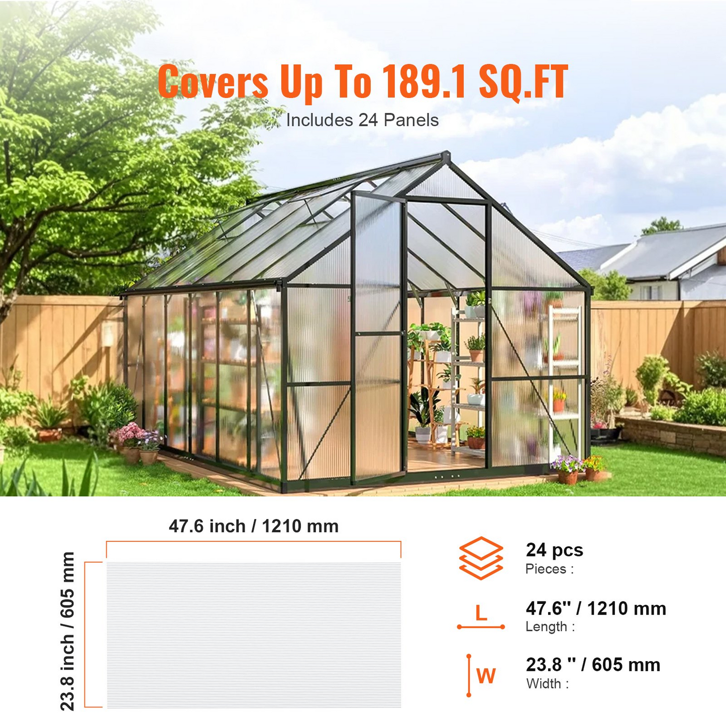 24 Pack Polycarbonate Greenhouse Panels 2' x 4' x 0.16'' | Durable, UV-Resistant Roof Sheets for Optimal Year-Round Gardening