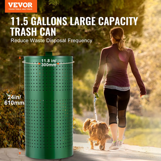 Dog Poop Trash Can - 11.5 Gal Weather-Resistant Dog Waste Bin with Lid, Galvanized Steel, Green