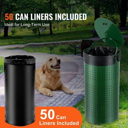 Dog Poop Trash Can - 11.5 Gal Weather-Resistant Dog Waste Bin with Lid, Galvanized Steel, Green