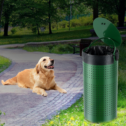 Dog Poop Trash Can - 11.5 Gal Weather-Resistant Dog Waste Bin with Lid, Galvanized Steel, Green