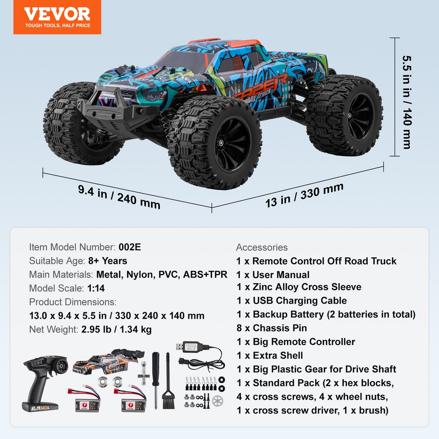 High-Performance 1:14 Scale RC Car - 4WD Off-Road Truck for Kids - All Terrain, Long Runtime, Durable - Perfect for Ages 8+