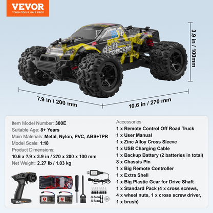 All Terrain 4WD Remote Control Car - 1:18 Scale Off-Road Truck for Kids - Durable Metal, Nylon & PVC Build - Ideal Gift for Boys & Girls Age 8+