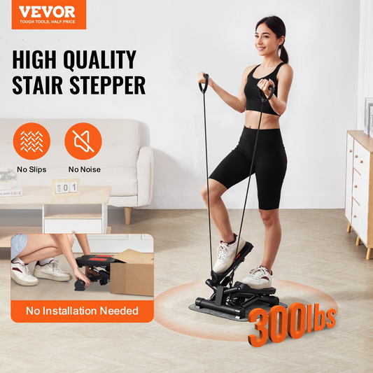 Mini Twist Stepper with Resistance Bands - Portable Stair Stepper for Home Exercise - Adjustable Tension & Hydraulic Drive - Full Body Workout